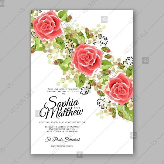 Wedding - Red rose wedding invitation vector flowers template card