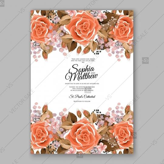 Wedding - Cream orange roses wedding invitation vector card template