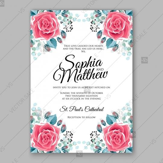 Wedding - Pink red rose Floral Wedding Invitation Printable Template