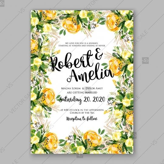 Mariage - Wedding invitation card Template Yellow rose