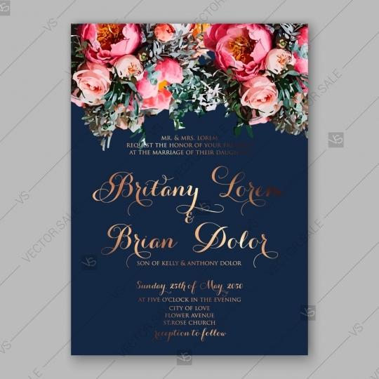 Wedding - Pink Peony wedding vintage invitation vector card template