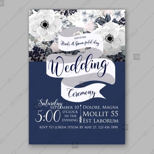 Свадьба - Anemone Wedding Invitation Card Vector Template