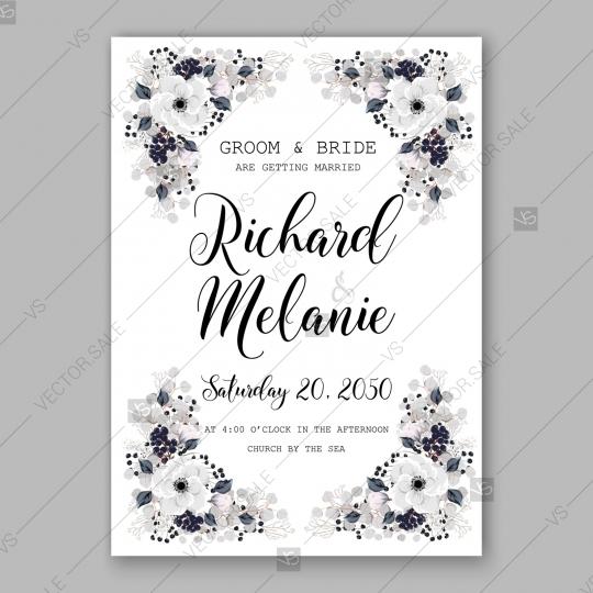 Wedding - Anemone Wedding Invitation Card Vector Template
