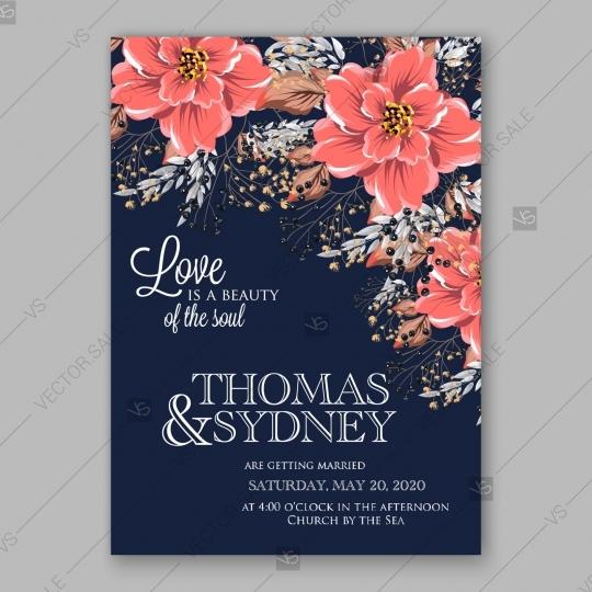 Wedding - Wedding Invitation with bridal shower invitation bouquets of rose, peony, orchid, anemone, camellia