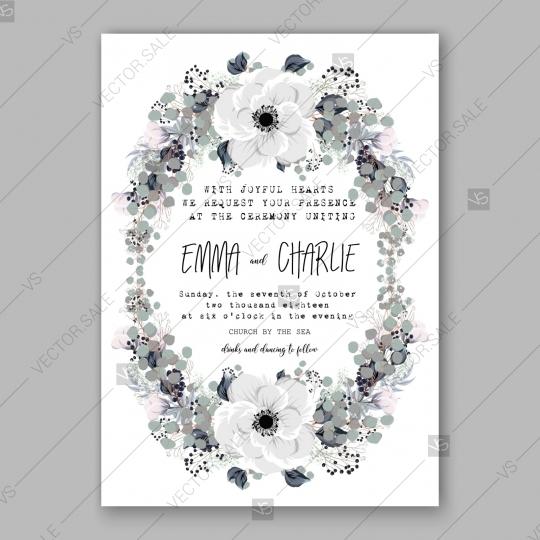 Wedding - Anemone Wedding Invitation Card Vector Template