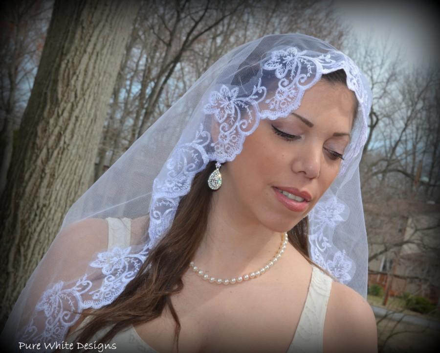 زفاف - Bridal veil / Wedding Bridal Lace veil Mantilla One-tier Bridal Veil With Lace Edge / First Communion veil Ready to ship
