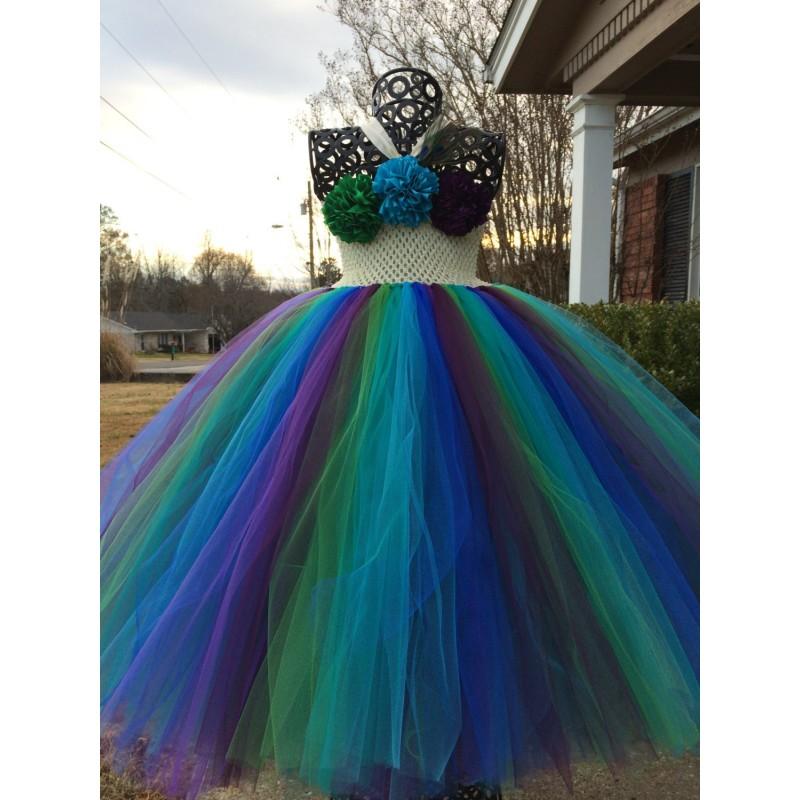 Mariage - Peacock Elegance Couture Flower Girl Tutu Dress/ Pageant Attire/Tutu Dress - Hand-made Beautiful Dresses