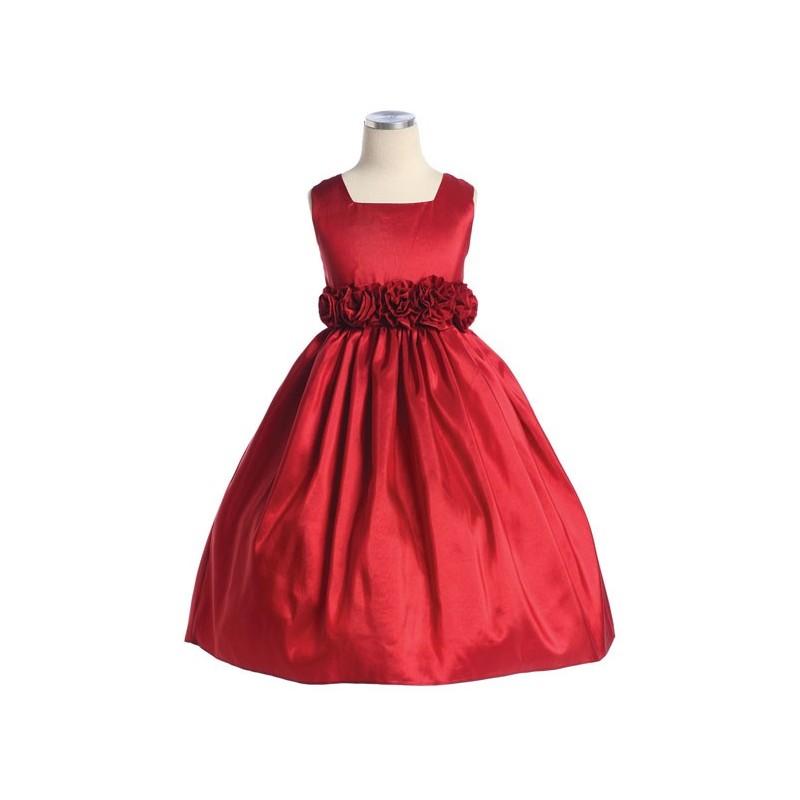 زفاف - Red Flower Girl Dress - Taffeta Dress w/ Flower Cummerbund Style: D3030 - Charming Wedding Party Dresses
