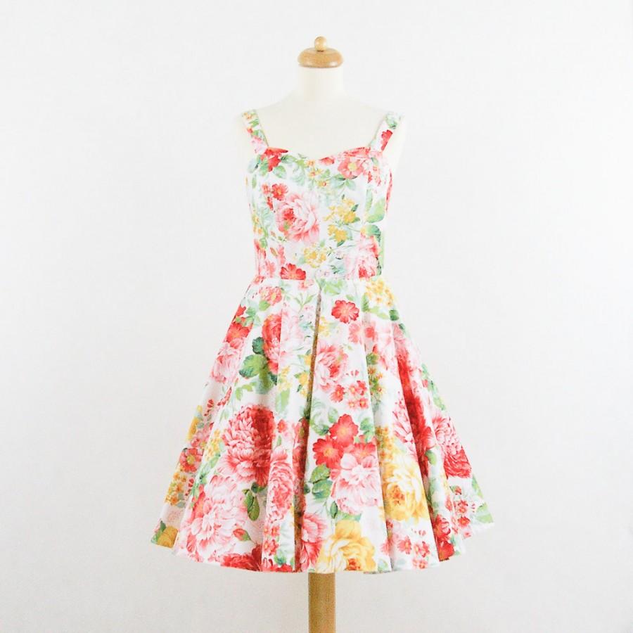Wedding - Vintage inspired bridesmaid dress Fields of Flowers Dress- Floral dress with sweetheart neckline.