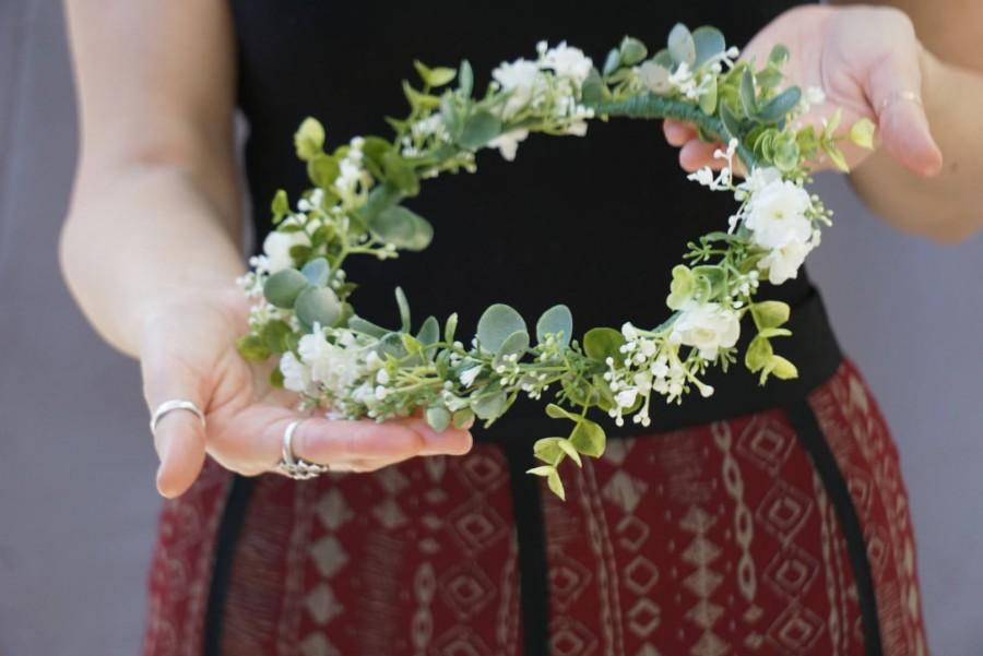 Hochzeit - Flower crown wedding, baby's breath crown, white floral crown, flower headband, bridal headpiece