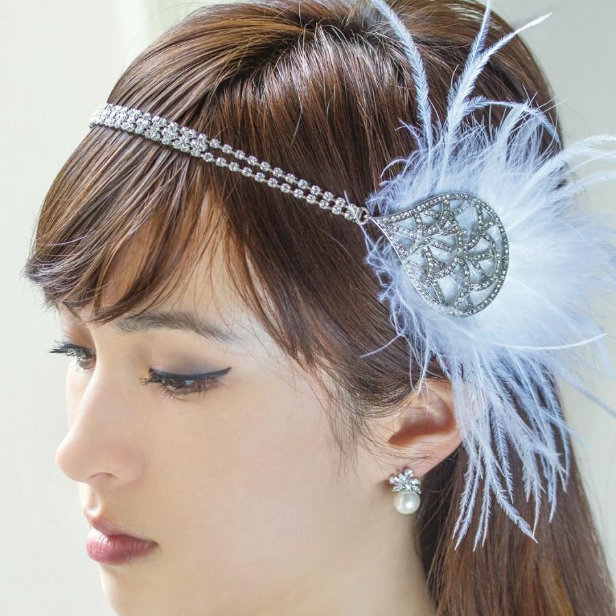 زفاف - Gatsby Bridal Headpiece, Feathered Headband, Wedding Hair Accessories, Bridal Hair Accessories, Bridal Hair, Great Gatsby Headpiece, H161-WH