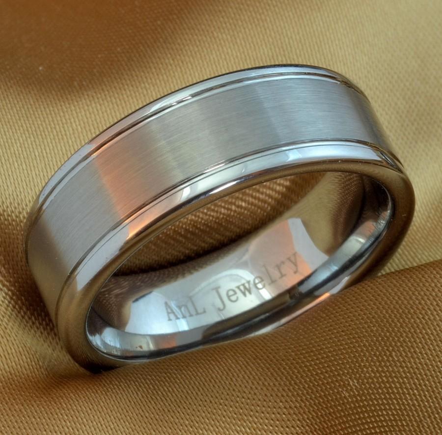 زفاف - Mens Wedding Band Tungsten Ring Men Brushed Center Anniversary Ring Gift For Him Her Women Matching Ring Set