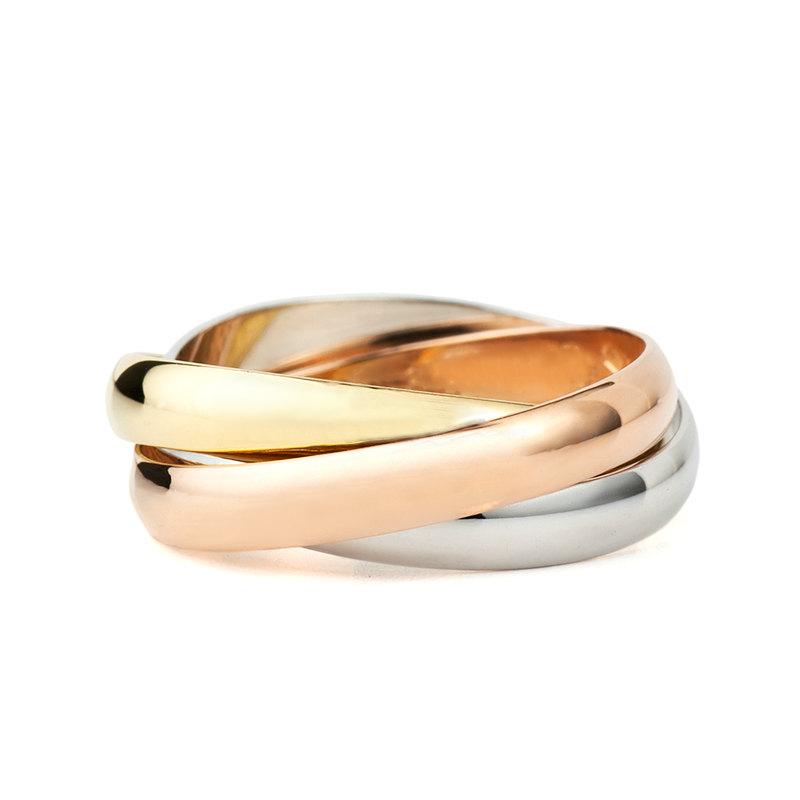 Hochzeit - 14k Gold Trinity Wedding band. Trinity ring. Rolling ring. Gold wedding band. Wedding ring.Three Tone Ring.Three Color Ring