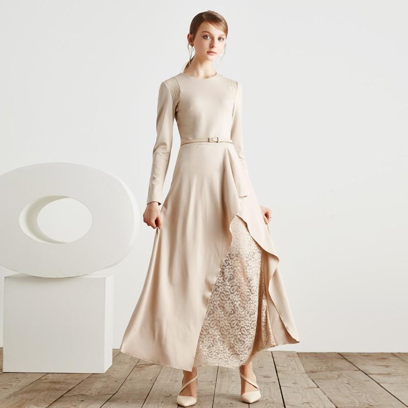 زفاف - Spring new style elegant scalloped lace splicing High waist goddess Maxi dress with belt 8120 - Bonny YZOZO Boutique Store