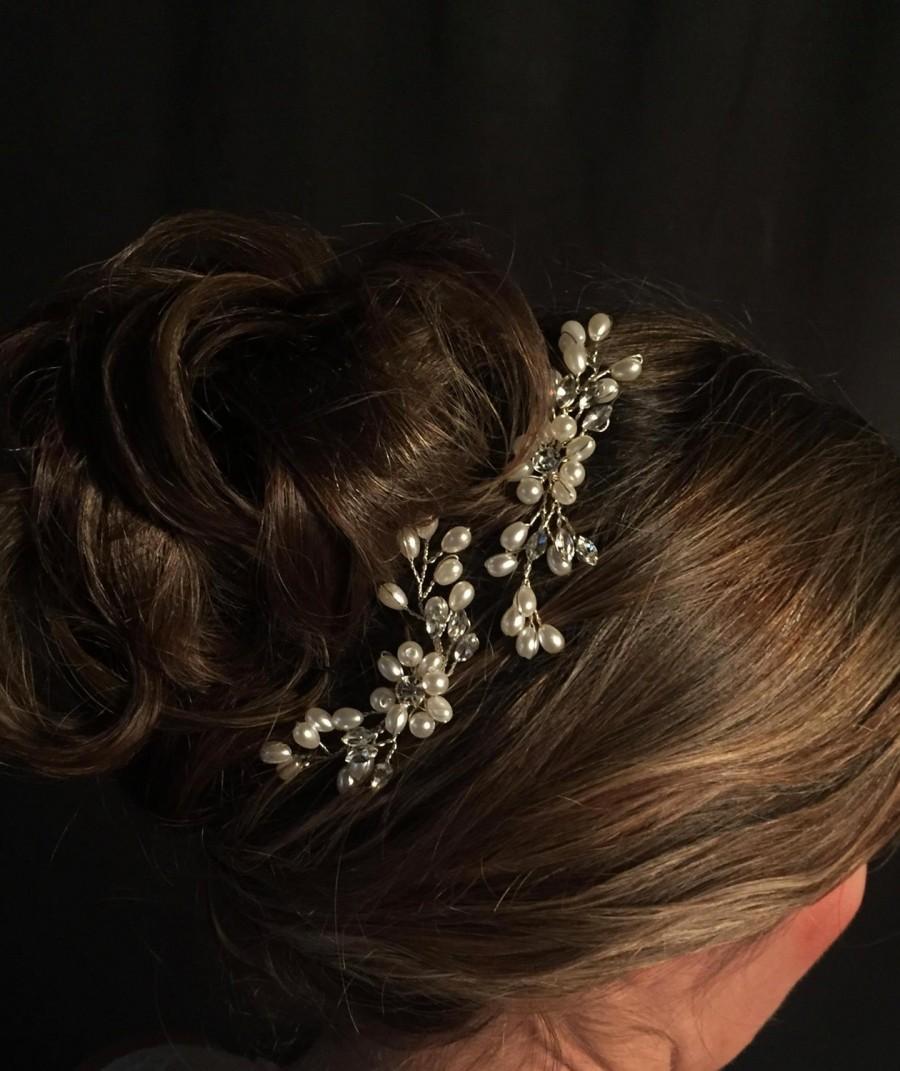 زفاف - Bridal Hairpins, Bridal Hairpiece, Hair Vine, Bridal Headpiece, Freshwater Pearl Hairpins, Small Pearl Hairpiece, sold in set of two"