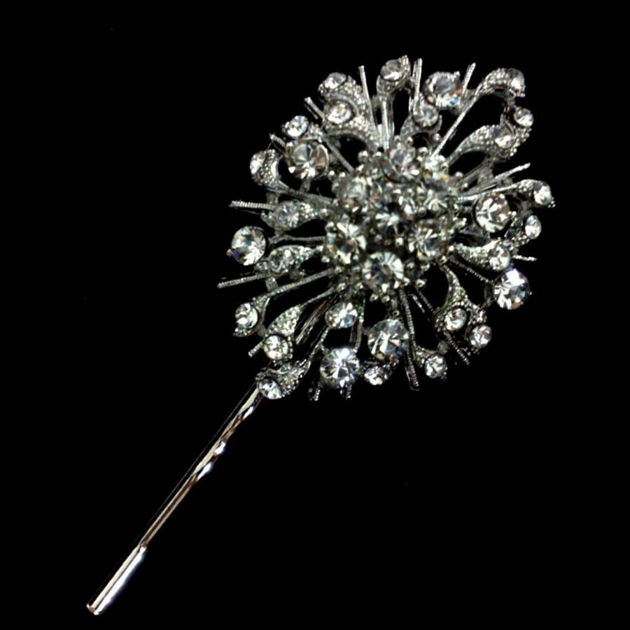 Свадьба - Crystal Bridal Hair Pin, Bridal Hair Jewelry, Silver Wedding Hair Pin, Flower Hair Pin, Bridal Headpiece, Bridesmaid Gift for Her, CLAIRE