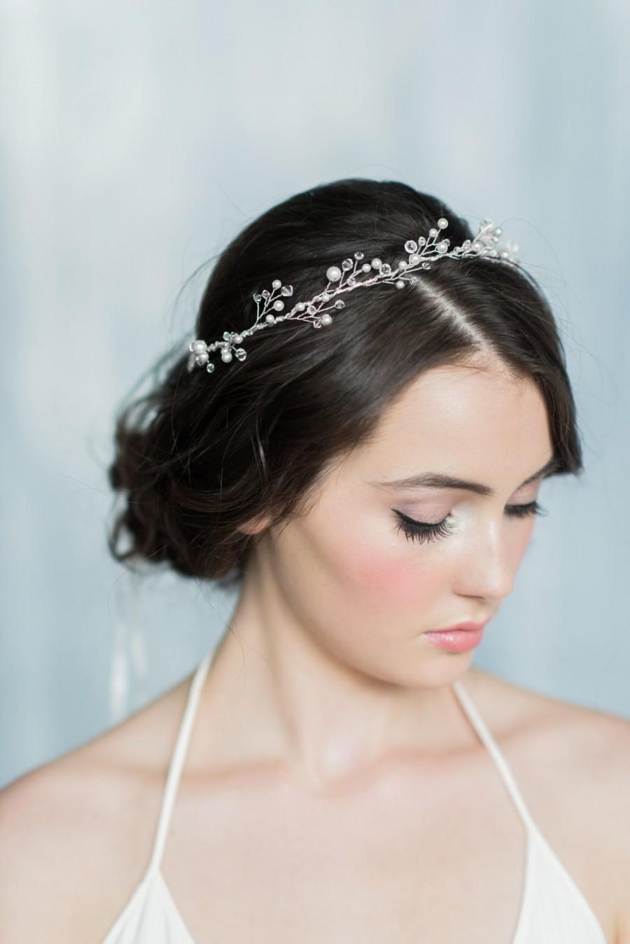 زفاف - Crystal Hair Vine, Silver Crystal Crown, Twig Headband, Bridal Headpiece, Bridal Hair Vine, Bridal Accessory, Pearl Headband, KIERRA