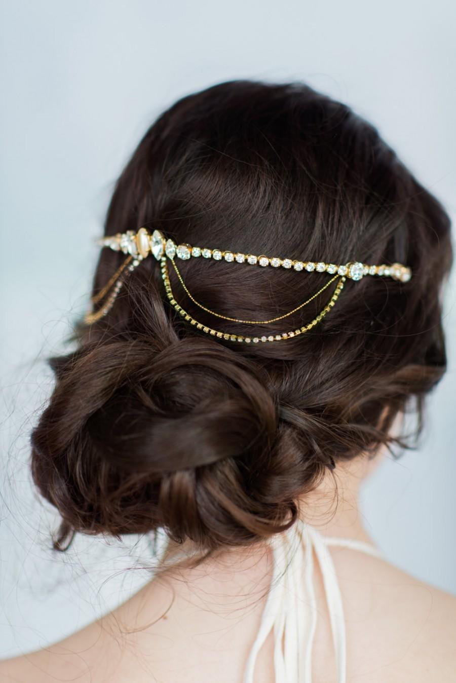 Свадьба - Gold Hair Chain, Crystal Hair Chain, Draped Hair Chain, Crystal Headpiece, Crystal Headband, Bridal Hair Chain, Bohemian Headpiece, GISELLE