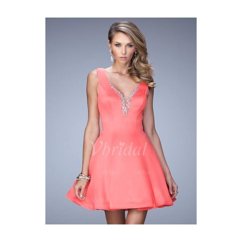 Mariage - A-Line/Princess V-neck Short/Mini Satin Homecoming Dress With Ruffle Beading - Beautiful Special Occasion Dress Store