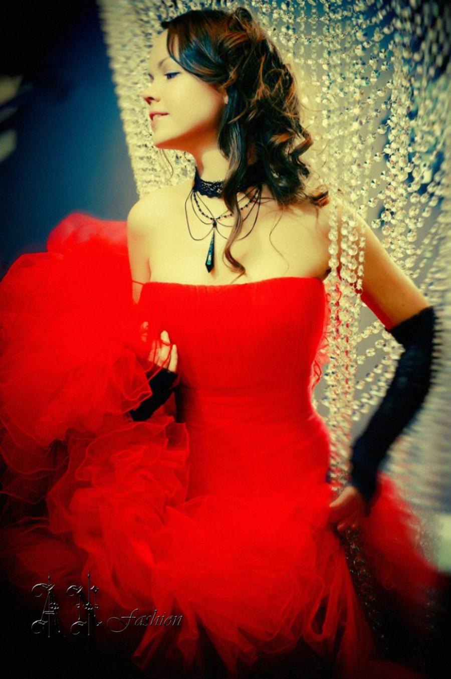 Wedding - Ball Gown Red Wedding Dress. Fluffy Wedding Dress. Red Wedding Dress.Princess Wedding Dress. Prom Dress. Formal Dress. Tightening corset.