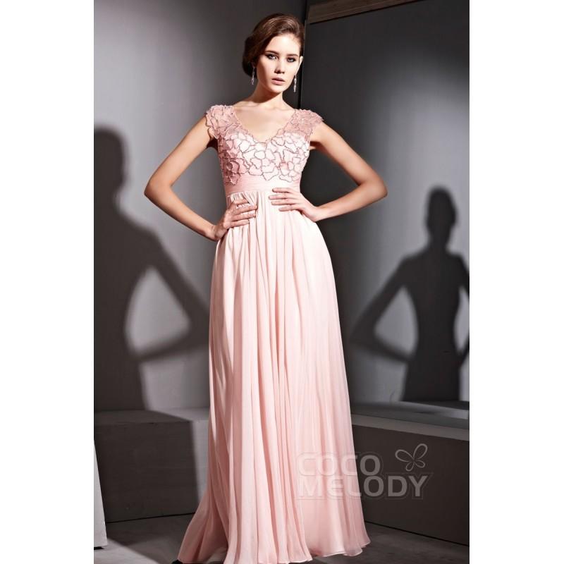 Wedding - Glamour Sheath-Column V-Neck Floor Length Chiffon Prom Dress with Beading COSF14028 - Top Designer Wedding Online-Shop