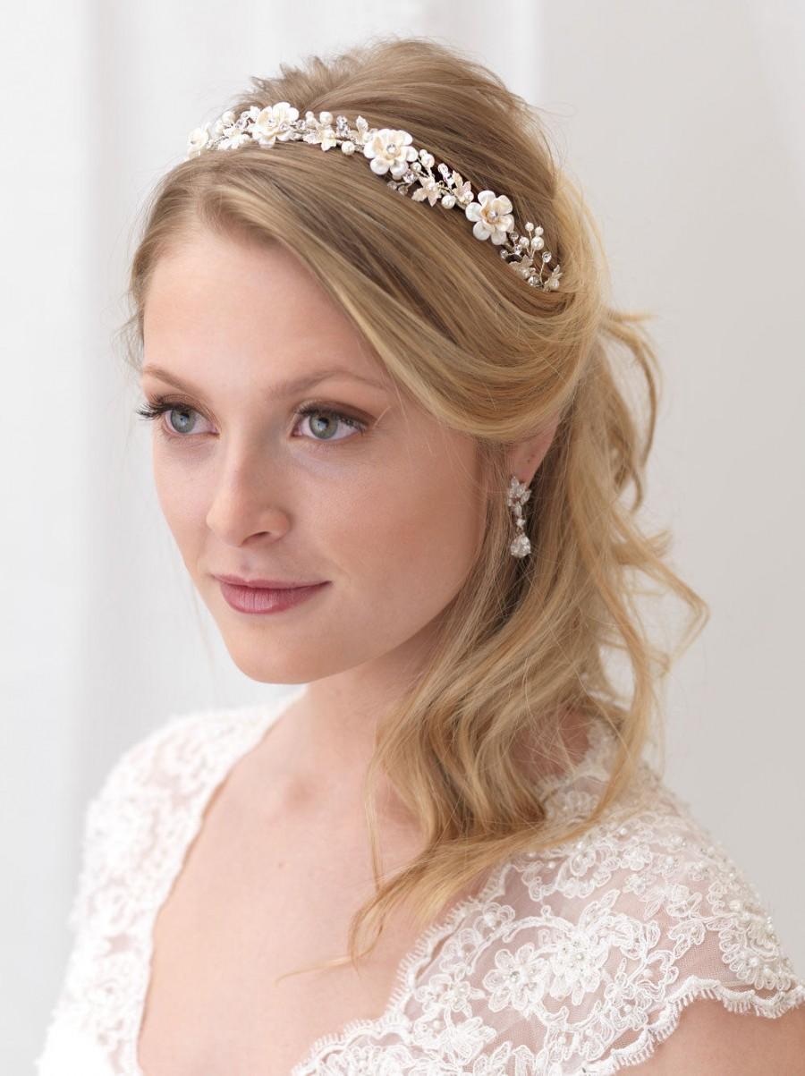 Wedding - Floral Bridal Headband, Flower Wedding Headband, Pearl Bridal Headband, Pearl Bridal Headpiece,Bridal Hair Accessory,Ivory Headband ~TI-3307