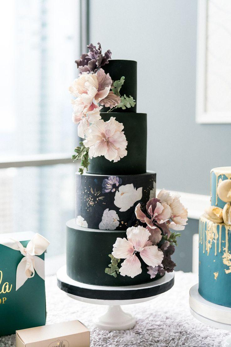 Wedding - Dark Floral Cake
