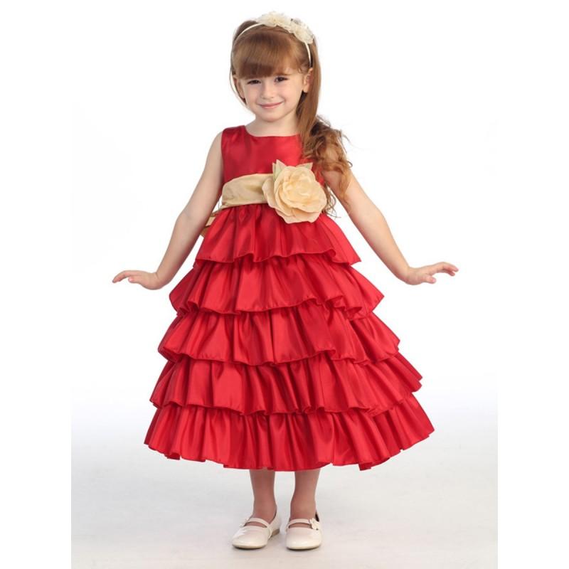 Wedding - Blossom Red Sleeveless Taffeta Bodice Layered Skirt w/ Detachable Sash & Flower Style: BL203 - Charming Wedding Party Dresses