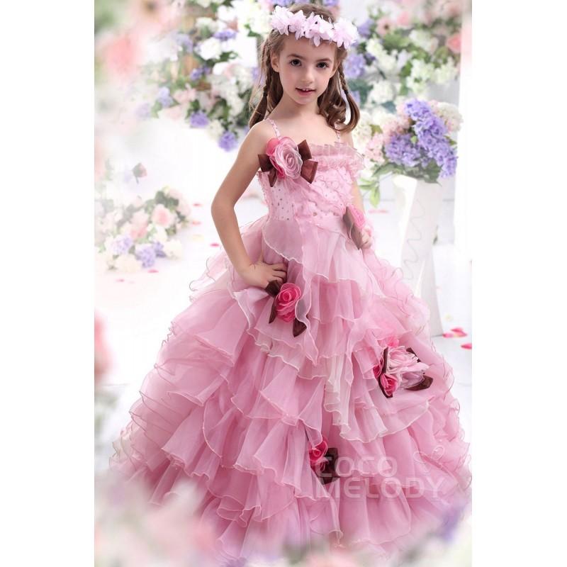 زفاف - Sweet A-Line Spaghetti Strap Floor Length Organza Veiled Rose Girls Pageant Dress CKJF13002 - Top Designer Wedding Online-Shop