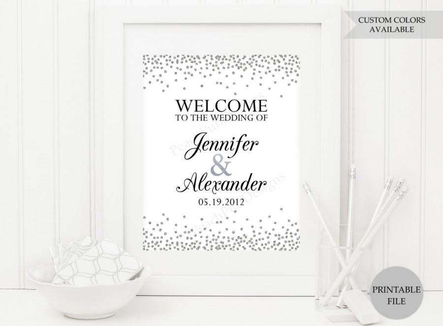 Hochzeit - Wedding welcome sign (PRINTABLE FILE) - Silver wedding welcome sign - Welcome sign wedding - Welcome to our wedding sign W002
