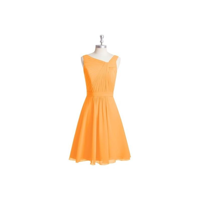 Mariage - Tangerine Azazie Hermosa - V Neck Knee Length Back Zip Chiffon Dress - Charming Bridesmaids Store