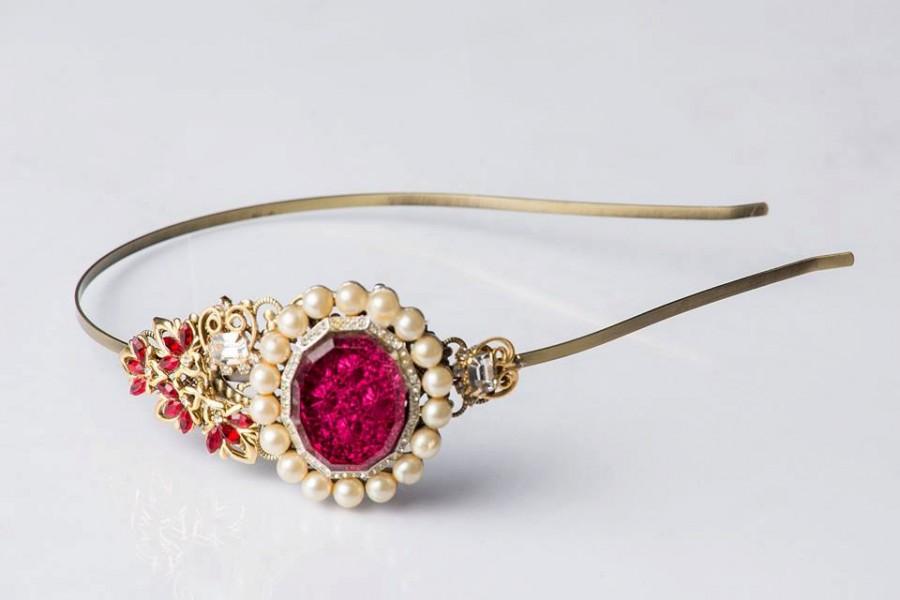 Hochzeit - Bridal Headband - Wedding Tiara - Bridal Tiara- Vintage Jewelry Collection Headband - Garnet Jewelry - 1930s Jewelry - Great Gatsby