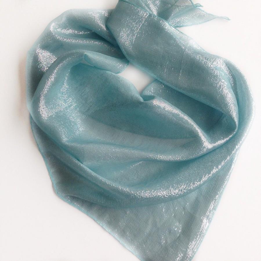 زفاف - Pastel Silk scarf, Light Blue Scarf, Holiday gift idea, Blue Fashion bandana, Gift for coworker, Sparkle scarf Bling Scarves Neckerchief