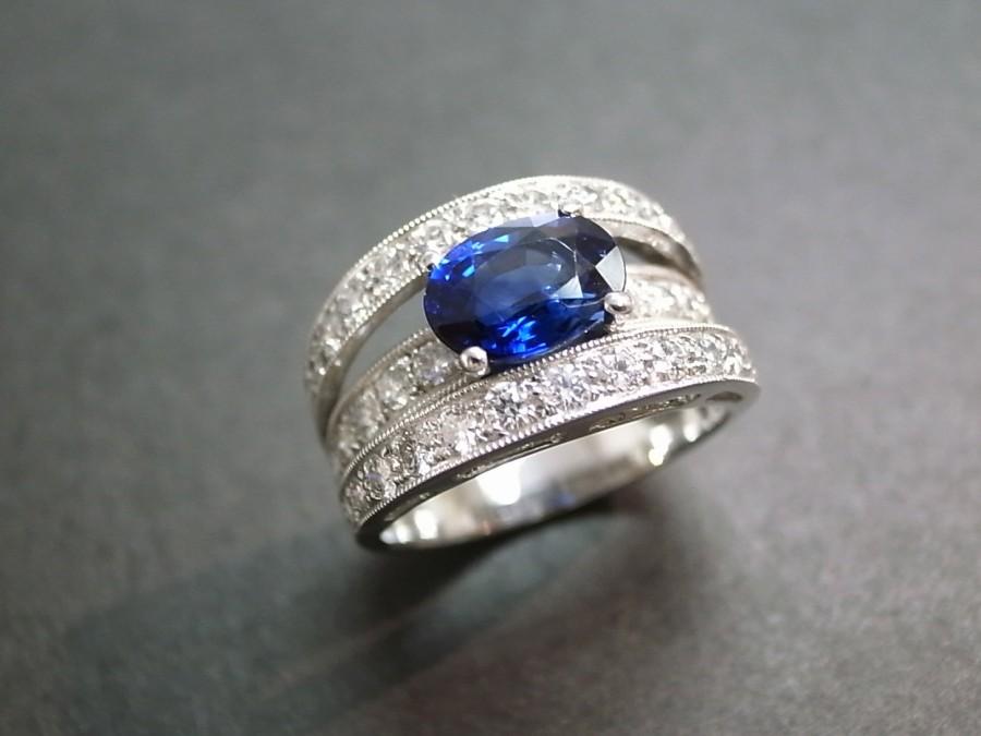 زفاف - Natural Sapphire Wedding Diamond Ring In 14K Gold, Diamond Wedding Band, Blue Sapphire Ring, Diamond Ring, Blue Sapphire Engagement Ring