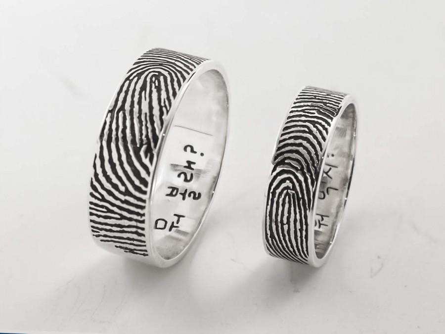 Wedding - Personalized Fingerprint Rings- Actual Fingerprint and Handwriting Rings- Promise Rings - Couple Rings - Best Gift- Unique Gift for love - $40.00 USD