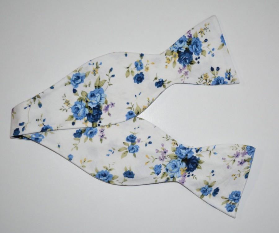 Mariage - Men's White and Blue Self Tie Bow Tie