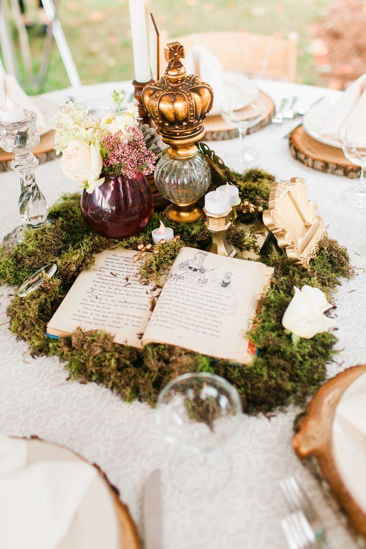 Свадьба - Whimsical Moss And Vintage Book Centerpiece