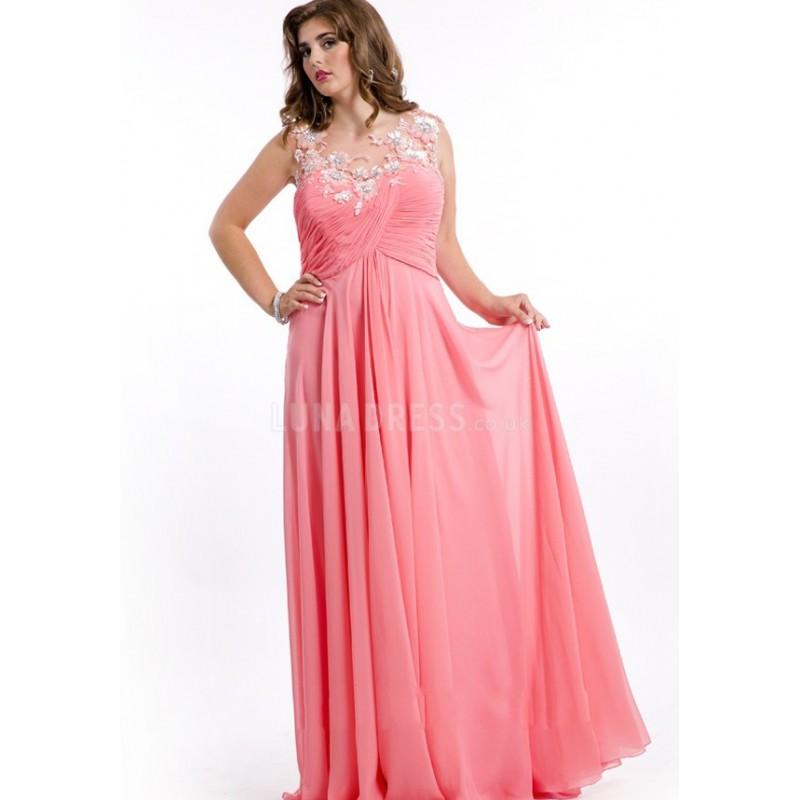 Mariage - Flowing Bateau Floor Length A line Natural Waist Chiffon Prom Dress With Flowers - Compelling Wedding Dresses