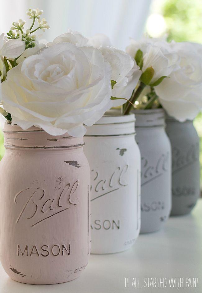 Свадьба - Lavender Flower Painted Mason Jars
