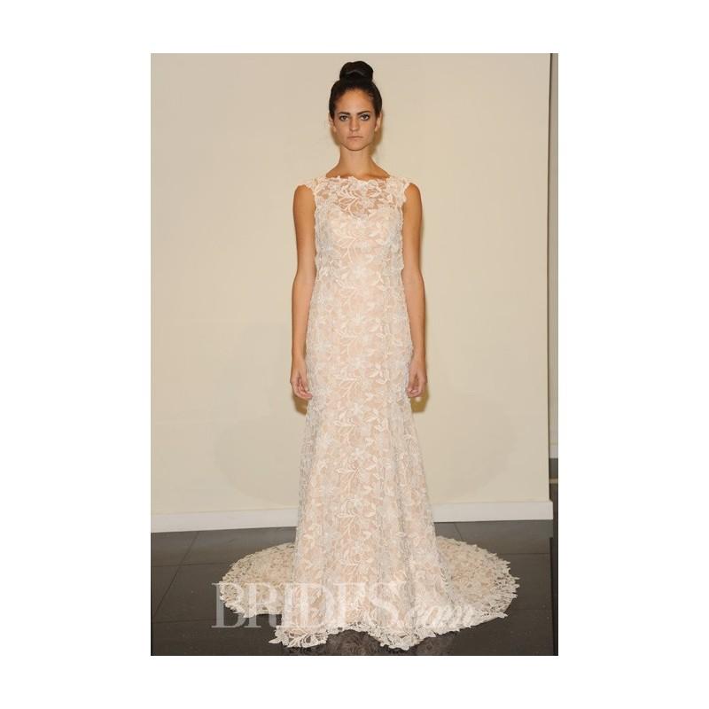 Wedding - Simone Carvalli - 2014 - Style 90199 Sleeveless Blush Lace Sheath Wedding Dress with Illusion Bateau Neckline - Stunning Cheap Wedding Dresses