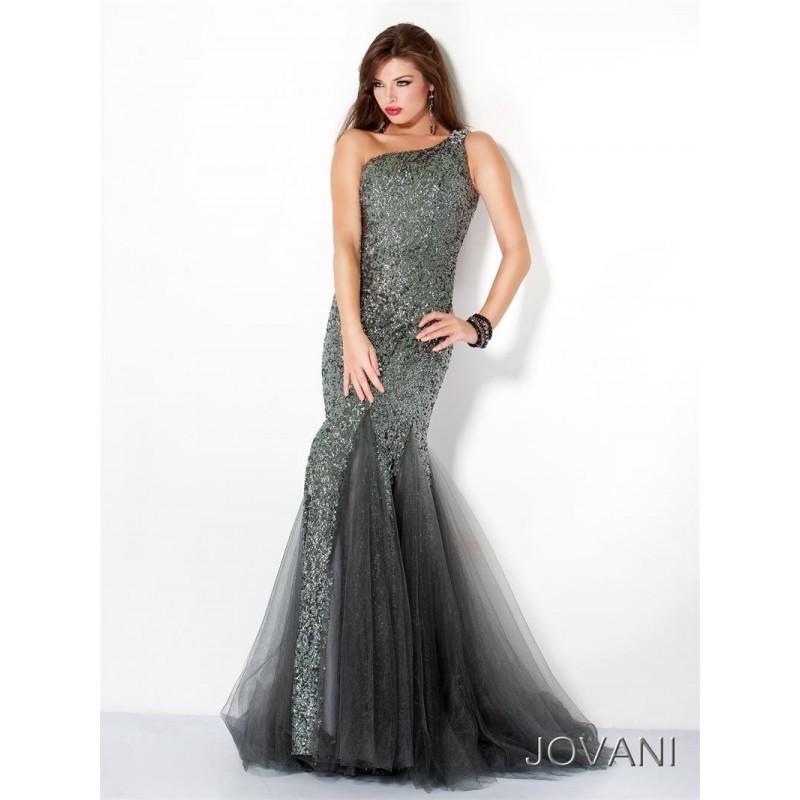 Hochzeit - Jovani 30130 One-Shoulder Allover Sequined Trumpet Dress With Godets - Jovani Mermaid Prom Long One Shoulder Dress - 2017 New Wedding Dresses