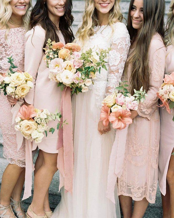 Hochzeit - Blush Mismatched Bridesmaids And Incredible Wedding Bouquets