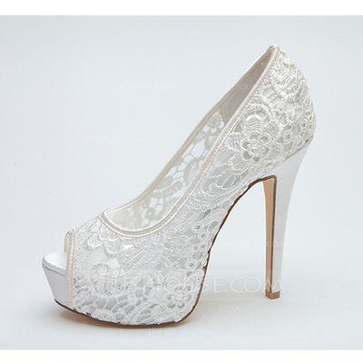 Wedding - Women's Lace Stiletto Heel Peep Toe Platform Pumps Sandals (047053934)