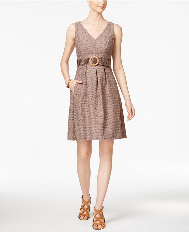 Mariage - Nine West Cotton Belted Fit & Flare Dress