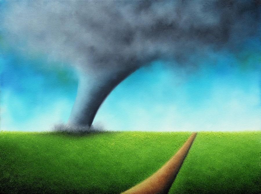 زفاف - Tornado Painting, Surreal Art Landscape Painting, Contemporary Art Stormy Sky, Grey Clouds ORIGINAL Oil Painting, Large Wall Art, 18x24