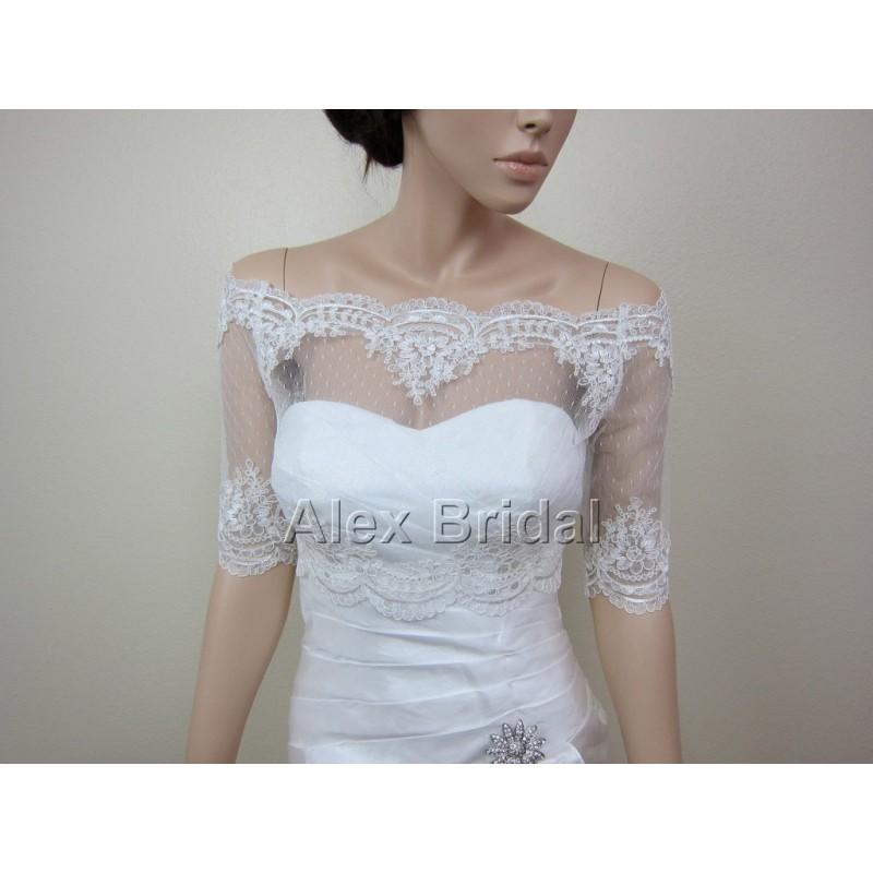 Wedding - Sale - Off-Shoulder dot Lace bolero jacket Bridal Bolero Wedding jacket wedding bolero with alencon lace trim-was 129.99 - Hand-made Beautiful Dresses