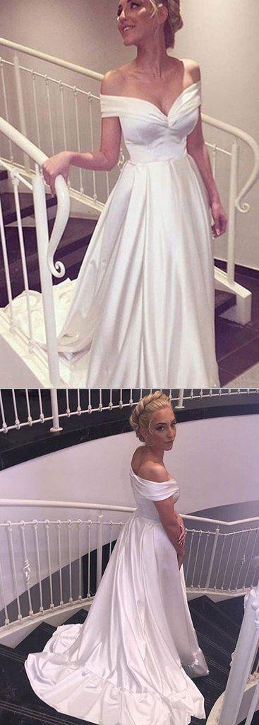 Свадьба - Elegant V-neck Cap Sleeves A-line Satin Wedding Dress Bride Gown