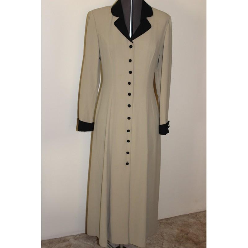زفاف - FREE SHIPPING!! Vintage Wedding Mother of Bride Long Button Front Beige Dress  Size 6 - Hand-made Beautiful Dresses