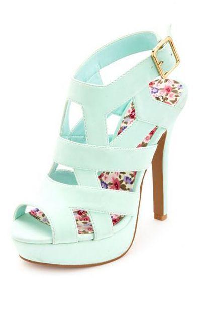 Mariage - Gorgeous Mint Heels These Mint High Heels Are Just Adorable With Back Buckle Closure And Floral Printed Sole. Cute Caged Design Gives A Gorgeous Look.