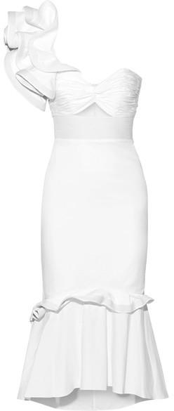 Hochzeit - Johanna Ortiz - Maloka One-shoulder Ruffled Cotton-blend Poplin Dress - Off-white